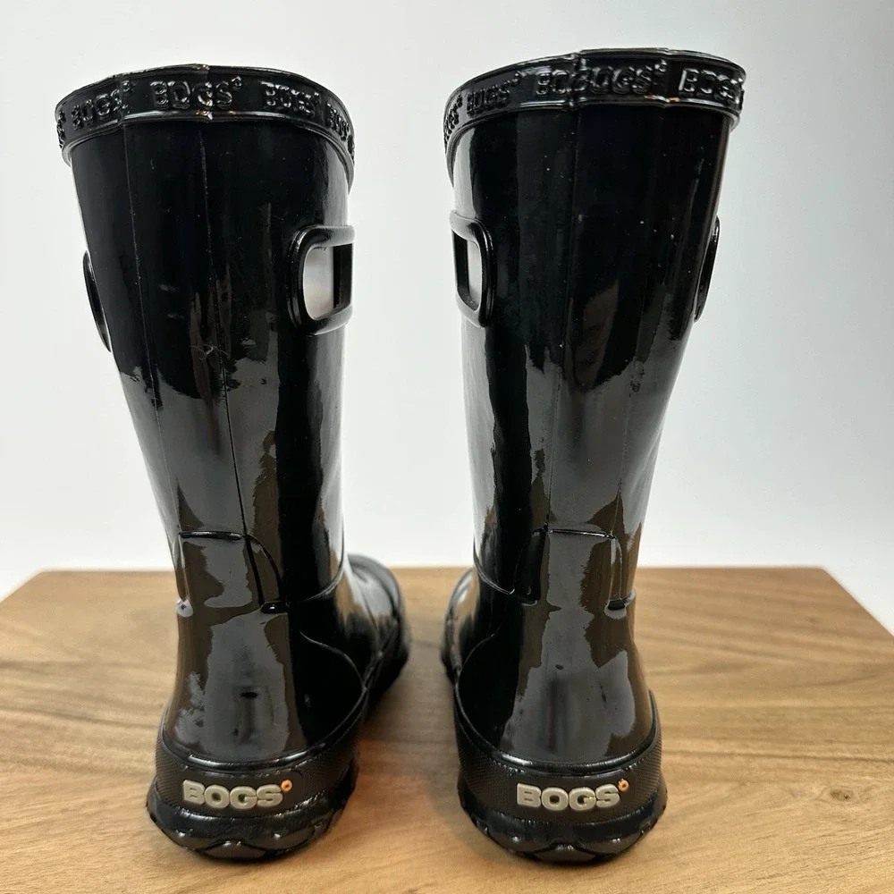 New Little Kids Childrens Bogs Solid Black Waterproof Rubber Rain Boots Size 8 C